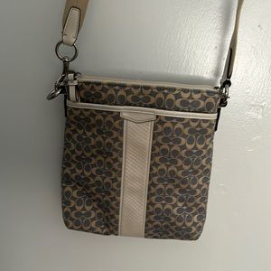 Blue and Cream Jacquard Coach Vintage Signature crossbody bag